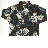 Black long-sleeved shirt with floral pattern Size M