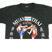 Black round neck t-shirt with Thai boxing pattern Size M