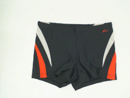 Gray swimming trunks with orange stripes 