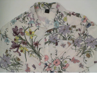 White long-sleeved shirt with multi-colored floral pattern Size L