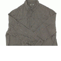 Men's long-sleeved shirt, gray plaid pattern, black pattern  Size XL 