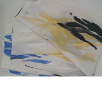 Women's long white parachute pants with patterns  