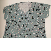 Women's green long dress with cat pattern Women's green long dress with cat pattern