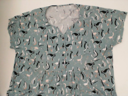 Women's green long dress with cat pattern