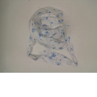 White children's wide-brimmed sun hat with blue pattern 