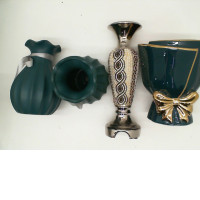 Set of 4 Gray and silver glass flower vase 