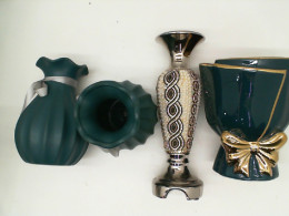 Set of 4 Gray and silver glass flower vase 