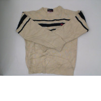 Lacoste Women's cream-colored turtleneck sweater with blue pattern