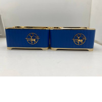 Set of 2 Blue tissue box with gold edges