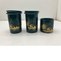 Set of 3 Black tea glass with gold pattern 