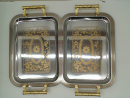 Set of 2 Silver food tray with gold pattern Set of 2 Silver food tray with gold pattern