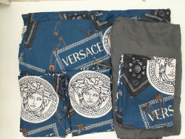 Set of VERSACE Blue bed sheet and pillowcase set, 6 feet 