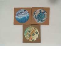 Set of 3 Tile coaster with a sea pattern