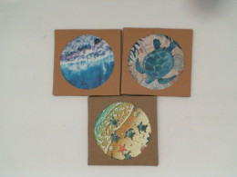 Set of 3 Tile coaster with a sea pattern Set of 3 Tile coaster with a sea pattern