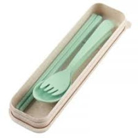 Set of 3pcs Portable Tableware Set Eco-Friendly Chopsticks Spoon Fork Plastic Cutlery with Box