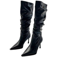 Women's black pointed toe high heel boots 
