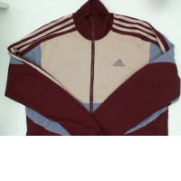 Red and white zip-up jacket 