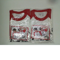 Set of 2  White round neck t-shirt with blue stripes and black pattern 