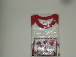  White round neck t-shirt with blue stripes and black pattern  Size XL