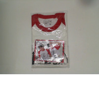 White round neck t-shirt with blue stripes and black pattern Size M