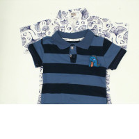 Set of 2 Children's short-sleeved blue collar shirt 