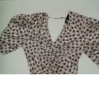 Women's White V-neck Long Dress with Black Pattern 