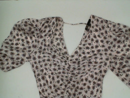 Women's White V-neck Long Dress with Black Pattern 