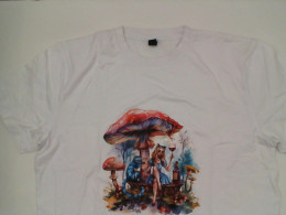 White round neck t-shirt with blue and black pattern White round neck t-shirt with blue and black pattern