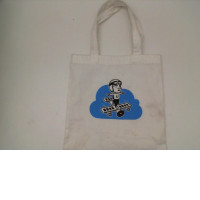 White cloth bag with blue pattern 