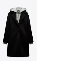  ZARA  CONTRAST HOODED COAT - Black 