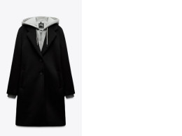  ZARA  CONTRAST HOODED COAT - Black 