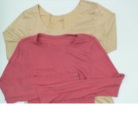 Set of 2 Cream and pink long-sleeved round neck T-shirt 