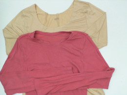 Set of 2 Cream and pink long-sleeved round neck T-shirt 