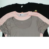 Set of 3 Women's short-sleeved round neck T-shirt in black, cream, and green