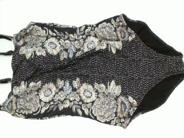 Women's black swimsuit with floral pattern 