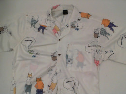 White Hawaiian shirt with cat pattern White Hawaiian shirt with cat pattern