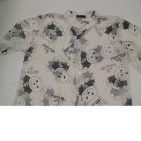 Women's long dress with round neck, white buttons, black bear pattern