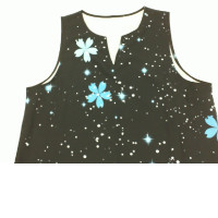 Black long sleeveless dress with blue floral pattern Black long sleeveless dress with blue floral pattern