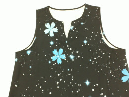 Black long sleeveless dress with blue floral pattern Black long sleeveless dress with blue floral pattern