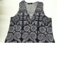 Women's long dress, sleeveless, blue, white stripes