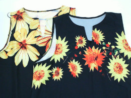 Set of 2 Women's black sleeveless long dress with yellow sunflower pattern