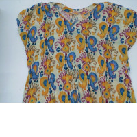 Women's short-sleeved yellow rainbow pattern long dress