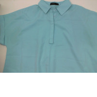 Women's short-sleeved light blue long dress