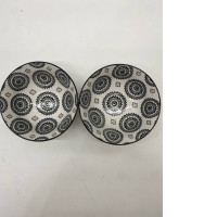 Set of 2 Large white bowl with black pattern 
