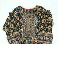 Women's black long dress with yellow pattern