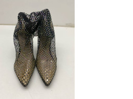 Black mesh high heel boots 