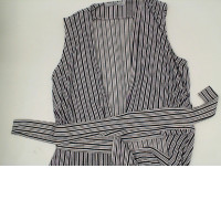 Women's V-neck sleeveless long dress in white with black stripes Women's V-neck sleeveless long dress in white with black stripes