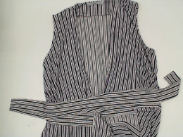 Women's V-neck sleeveless long dress in white with black stripes