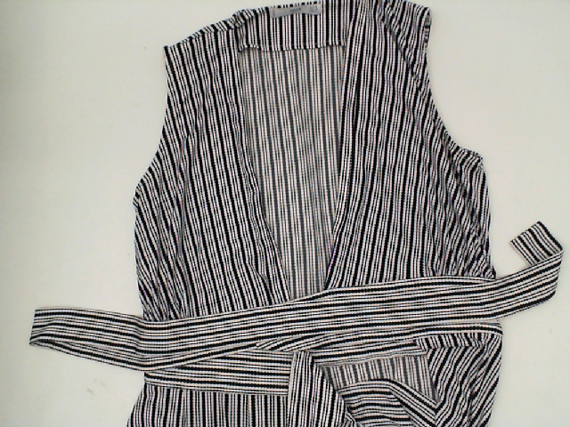 Women's V-neck sleeveless long dress in white with black stripes Women's V-neck sleeveless long dress in white with black stripes