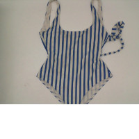 Women's white swimsuit with blue stripes 